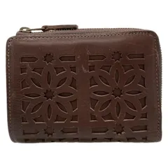 genten(ゲンテン) 2つ折り財布 - ダークブラウン パンチング/ステッチ/L字ファスナー レザー