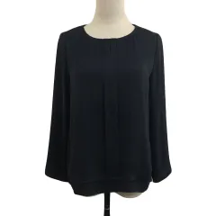 グリーンレーベルリラクシング ユナイテッドアローズ green label relaxing シャツ ブラウス プルオーバー ラウンドネック レイヤード 無地 長袖 黒 紺 ブラック ネイビー