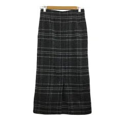 グローバルワーク GLOBAL WORK スカート タイト ロング チェック ウエストゴム スリット M グレー