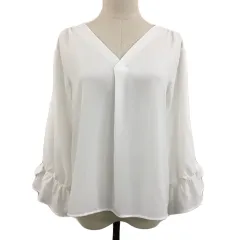 ロペピクニック ROPE Picnic ブラウス カットソー プルオーバー Vネック 切替 シアー 長袖 36 白 ホワイト