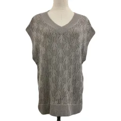 シューラルー SHOO・LA・RUE ベスト ニット プルオーバー Vネック 透かし編み M グレー ベージュ