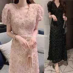 ★ワンピース エレガント 上品 半袖 花 パーティー