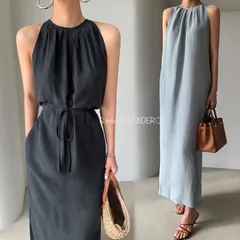 ★ワンピース シンプル 無地 ノースリーブ スリット ロング