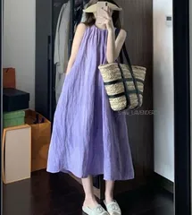 ★ワンピース ノースリーブ 無地 ゆったり カジュアル リゾート