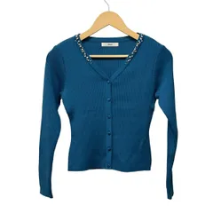 Rene(ルネ) カーディガン サイズ36 S レディース美品  - ブルー 長袖/ラインストーン/ビジュー/パール