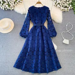 ★ワンピース レース 花柄 長袖 ロング Aライン 韓国