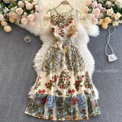 ★ワンピース 花柄 刺繍 レース シースルー ノースリーブ ドレス