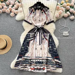 ★ワンピース 半袖 リボン スリット 星 ペイズリー Aライン