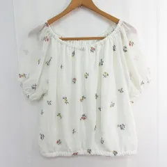 アースミュージック&エコロジー EARTH MUSIC & ECOLOGY シアー ブラウス 半袖 パフスリーブ F アイボリー 花柄 刺繍 kz14232
