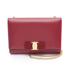 サルヴァトーレフェラガモ Salvatore Ferragamo ショルダーバッグ ヴァラリボン レッド レザー ヴァラ チェーンショルダー レディース Used A