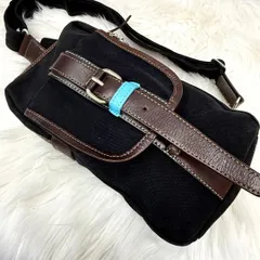 Paul Smith ポールスミス レザーショルダーバッグ キャンバスボディバック 革鞄 ブラック ブラウン