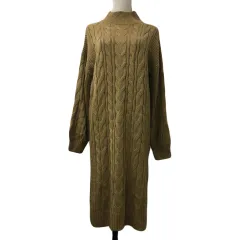 フィフス fifth ワンピース ニット Iライン ロング ケーブル編み スリット 長袖 M ベージュ 茶 ブラウン