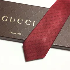 未使用級 グッチ GUCCI  ネクタイ シルク100% レッド 総柄 GGロゴ 261-582