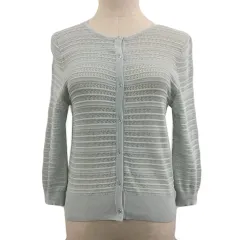 エフデ ef-de カーディガン ニット ラウンドネック 透かし編み 七分袖 9 緑 グリーン