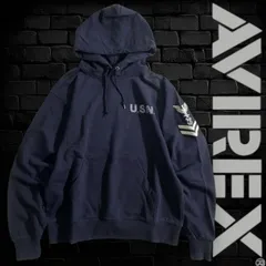 AVIREX アヴィレックス ネイバル 裏毛 コットンスウェット パーカー フーディ プルパーカー プルオーバー 783-3931008 定価1.4万 ネイビー M▲028▼51021m05