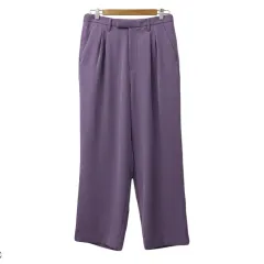 ハレ HARE パンツ ワイド テーパード ロング タック 無地 S 紫 ラベンダー パープル