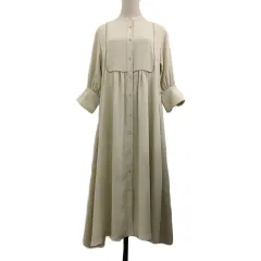 ナノユニバース nano universe ワンピース フレア ロング クルーネック 無地 七分袖 F ベージュ