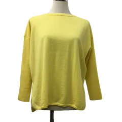 23区 オンワード樫山 セーター ニット プルオーバー クルーネック 切替 無地 リブ ウール 長袖 32 黄 イエロー