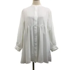 アーバンリサーチ URBAN RESEARCH ITEMS シャツ ブラウス ロング丈 チュニック バンドカラー ギャザー 比翼仕立て 無地 長袖 Free 白 ホワイト