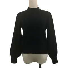 ローリーズファーム LOWRYS FARM セーター ニット プルオーバー ハイネック スカラップ パフスリーブ 長袖 M 黒 ブラック