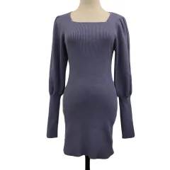 スライ SLY ワンピース ニット タイト ミニ スクエアネック リブ パフスリーブ 長袖 1 紫 パープル