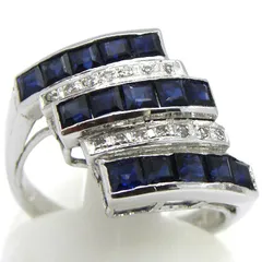 K18WG ブルーサファイア ダイヤモンド リング 10号 ホワイトゴールド スクエアカット 指輪 ジュエリー【中古】