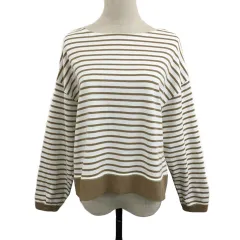 スタディオクリップ Studio Clip カットソー Tシャツ プルオーバー ボートネック ボーダー 長袖 M 白 茶 ホワイト ブラウン