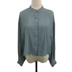 クラシカルエルフ CLASSICAL ELF シャツ ブラウス バンドカラー 無地 長袖 M 緑 グリーン