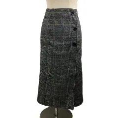 グリーンレーベルリラクシング ユナイテッドアローズ green label relaxing スカート タイト ロング リバーシブル ウール ラップ風 チェック 無地 36 グレー 黒 ブラック