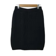 リエンダ rienda スカート ニット タイト ミニ ウエストゴム ケーブル編み M 黒 ブラック