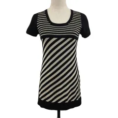 メイソングレイ MAYSON GREY カットソー ニット ラウンドネック 切替 ボーダー 半袖 2 黒 ベージュ ブラック