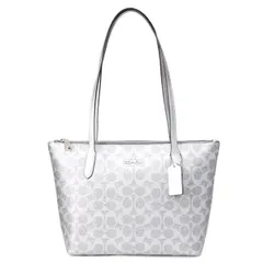 コーチ バッグ COACH メタリック コーティングキャンバス レザー シグネチャー フィオナ ミニ トートバッグ グレー×シルバー CW396