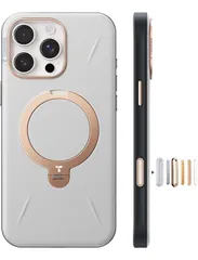 ★TORRAS iPhone 16 Pro Max 用 ケース 革 ゼンマイ式スタンド 縦横両対応 リング マグネット搭載 MagSafe対応 ワイヤレス充電対応 米軍規格耐衝撃 指紋防止 黄変防止 6.9インチOstand Q3 レザートーン パール・グレー