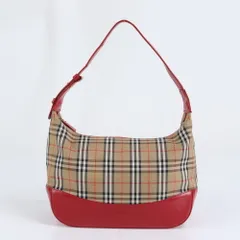 極美品 バーバリー ノバ チェック レザー ワンショルダーバッグ 肩掛け レッド ハンド 本革 レディース EMM DI3-7【中古】