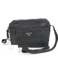 美品 プラダ ギャランティカード付 テスート ナイロン 三角ロゴ BT0166 レザー ショルダーバッグ 斜め掛け 黒 メンズ EEE DI32-2【中古】