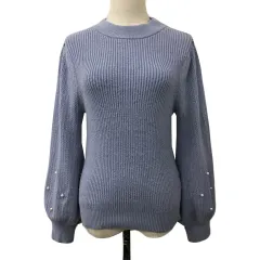 エニィスィス エニシス anySiS セーター ニット ラウンドネック プルオーバー パール リブ 無地 長袖 2 水色 ライトブルー