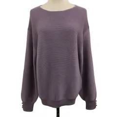 グローブ grove セーター ニット ラウンドネック プルオーバー 無地 長袖 L 紫 パープル