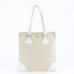 美品 プラダ 三角ロゴ レザー キャンバス トート バッグ 肩掛け ショルダー ハンド ナチュラル A4 レディース MEE DK17-10【中古】