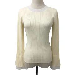 ミスティウーマン mysty woman セーター ニット ラウンドネック リブ レース 切替 無地 長袖 F ベージュ 白 ホワイト