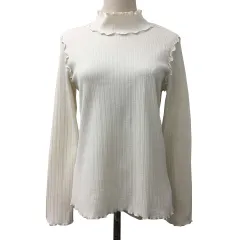 レイビームス Ray Beams カットソー ニット ハイネック プルオーバー フリル リブ 無地 長袖 白 ホワイト