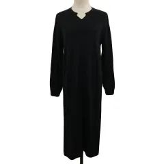 コムサイズム COMME CA ISM ワンピース ニット Iライン ロング 無地 長袖 9 黒 ブラック