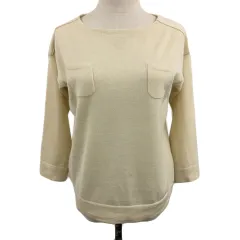 ヒューマンウーマン HUMAN WOMAN セーター ニット プルオーバー ボートネック ウール 無地 七分袖 M ベージュ