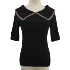 ジルバイジルスチュアート JILL by JILLSTUART セーター ニット プルオーバー ビッグカラー バイカラー リブ 無地 五分袖 FR 黒 茶 ブラック ブラウン