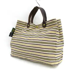 IL BISONTE / イルビゾンテ ■トートバッグ　キャンバス　ベージュ　ボーダー　グリーン 【バッグ/バック/BAG/鞄/カバン】 ブランド【中古】 
