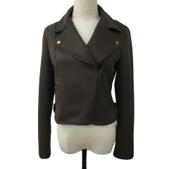 リエンダ rienda ジャケット ライダース ダブル ジップアップ スエード調 無地 長袖 S 茶 ブラウン