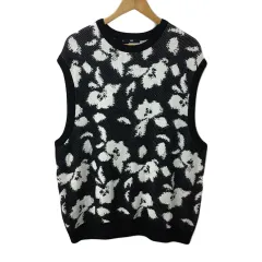 ハレ HARE ベスト ニット プルオーバー クルーネック ジャガード 総柄 ノースリーブ F 黒 白 ブラック ホワイト