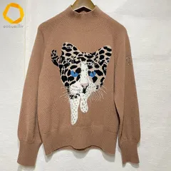 #wnc イタリヤ 伊太利屋 ニット・セーター 9 茶系 カシミヤ混 ネコ ラインストーン レディース [988902]