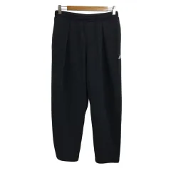 アディダス adidas パンツ スウェット ロング タック ウエストゴム イージー ロゴ プリント 刺繍 M 黒 ブラック