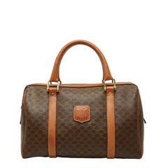 セリーヌ マカダム ハンドバッグ ミニボストンバッグ ブラウン PVC レザー レディース CELINE【1-0249934】