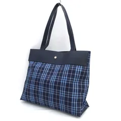 BURBERRY LONDON / バーバリー ロンドン ◆トートバッグ/ノバチェック/ナイロン×レザー/ブルー  【バッグ/バック/BAG/鞄/カバン】 レディースファッション【中古】 